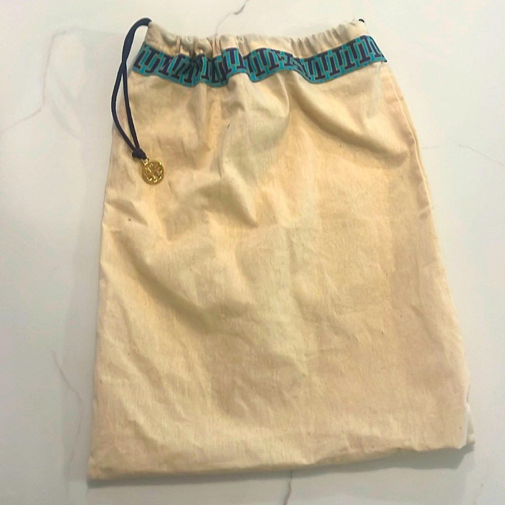 Tory Burch Dust Bag with drawstring, gold logo and logo trim 15” x12.5”